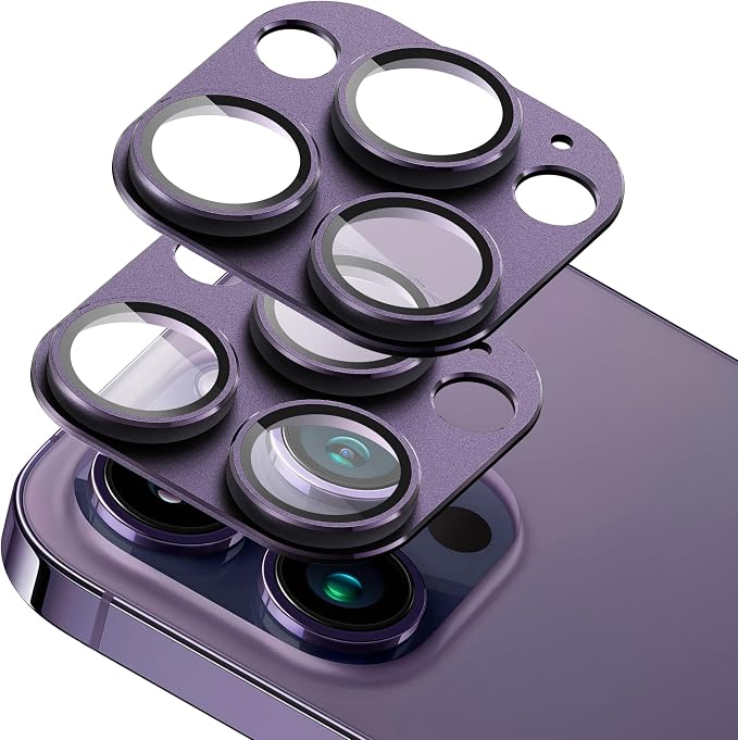 2-Pack Shatterproof Camera Lens Protector for iPhone 14 Pro/14 Pro Max |AR Tempered Glass Strong Adsorption Metal Camera Cover Screen(Dark purple)