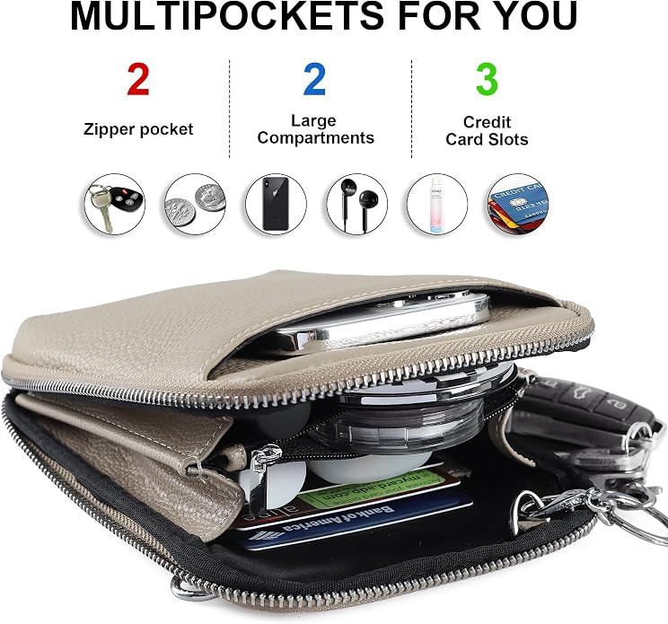 befen Genuine Leather Crossbody Cell Phone Purse for Women, Small Zip Around RFID Blocking Crossbody Wallet Bags