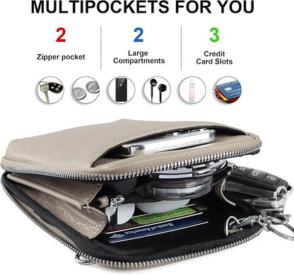 befen Genuine Leather Crossbody Cell Phone Purse for Women, Small Zip Around RFID Blocking Crossbody Wallet Bags