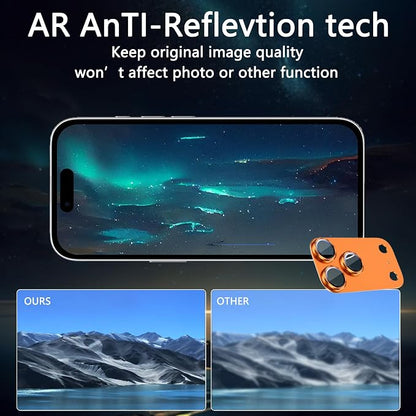 2 Pack Camera Lens Protector for iPhone 17 Pro,Metal AR Tempered Glass Rear Camera Screen Cover,Anti-Scratch,Strong Adsorption,Case Friendly, Easy to Install-Orange