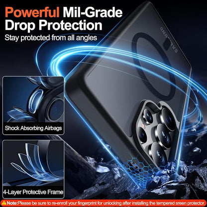 MOZOTER for Samsung Galaxy S25 Ultra Case,[Compatible with MagSafe] Black | [12Ft Military Dropproof][2*Screen Protector]Translucent Anti-Slip Back Slim Shockproof Case for S25 Ultra-Black
