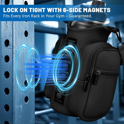 Magnetic Gym Water Bottle Bag with Strong Magnet Holder for Men and Women Securely Attaches to Metal Surfaces Perfect for 40Oz Bottle Phone Small Essentials Carrier