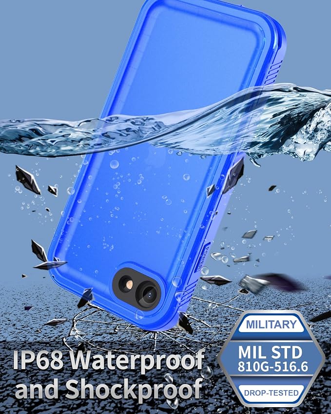 SPORTLINK for iPhone SE 3rd 2022/iPhone SE 2nd 2020/iPhone 7/8 Waterproof Case - Built in Screen Protector Full Body Shockproof Dustproof IP68 Waterproof Case for iPhone SE3/SE2/7/8 Frosted Blue