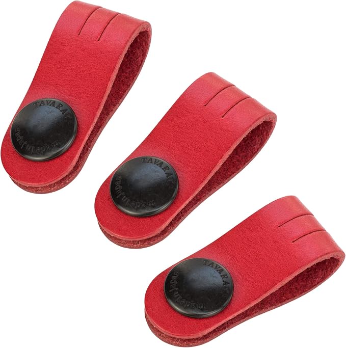 TAVARAT Cord Organizer, Long size, Cable Organizer, Charger Organizer, made in Japan, Genuine Leather, Cable Straps, (Long size, Red, set of 3)