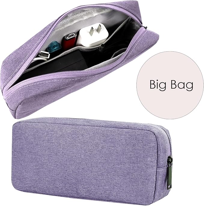 CAAORDKSO Electronic Organizer Travel Case, Electronic Accessories Storage Bag, Portable Waterproof Cable Organizer Bag for Laptop Charger Mouse, USB, Cord, Power Bank, Earphone, Pen(Small+Big,Purple)
