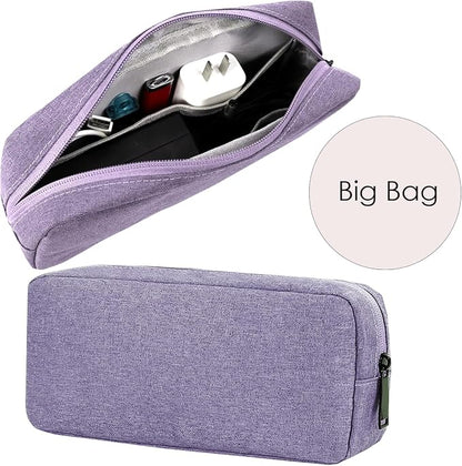 CAAORDKSO Electronic Organizer Travel Case, Electronic Accessories Storage Bag, Portable Waterproof Cable Organizer Bag for Laptop Charger Mouse, USB, Cord, Power Bank, Earphone, Pen(Small+Big,Purple)