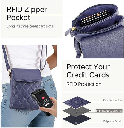 RFID Small Crossbody Purses for Women Quilted Cell Phone Purse with RFID Blocking Credit Card Slots