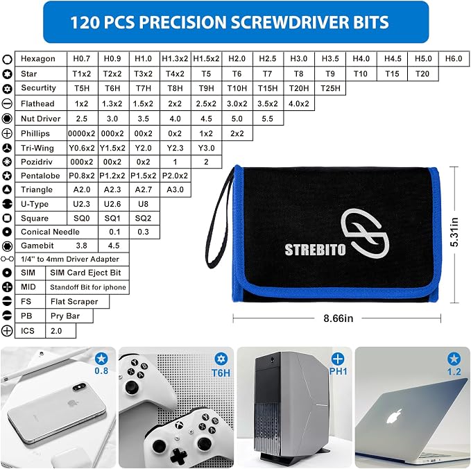 STREBITO Electronics Precision Screwdriver Sets 142-Piece with 120 Bits Magnetic Repair Tool Kit for iPhone, MacBook, Computer, Laptop, PC, Tablet, PS4, Xbox, Nintendo, Game Console