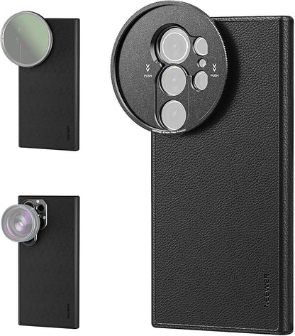 NEEWER S25 Ultra Case, Protective Faux Leather Phone Case with 17mm Lens Mounts & 67mm Filter Adapter for Video Recording, Compatible with Samsung Galaxy S25 Ultra MagSafe Charging, PA092