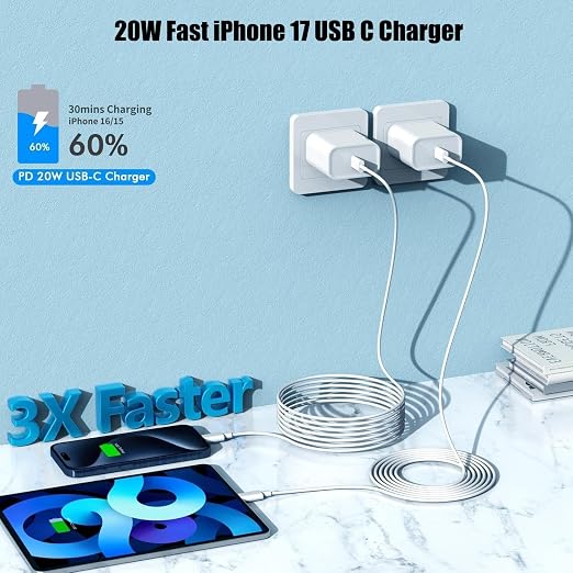 iPhone 17 16 Pro Max Charger Fast Charging, 20W Quick USB C Chargers Type C Charging Block 6Feet USB C to C Charger Cable for iPhone 17/17 Pro/17 ProMax/17 Air/16 Pro/16 ProMax/16e/15 ProMax/15Plus