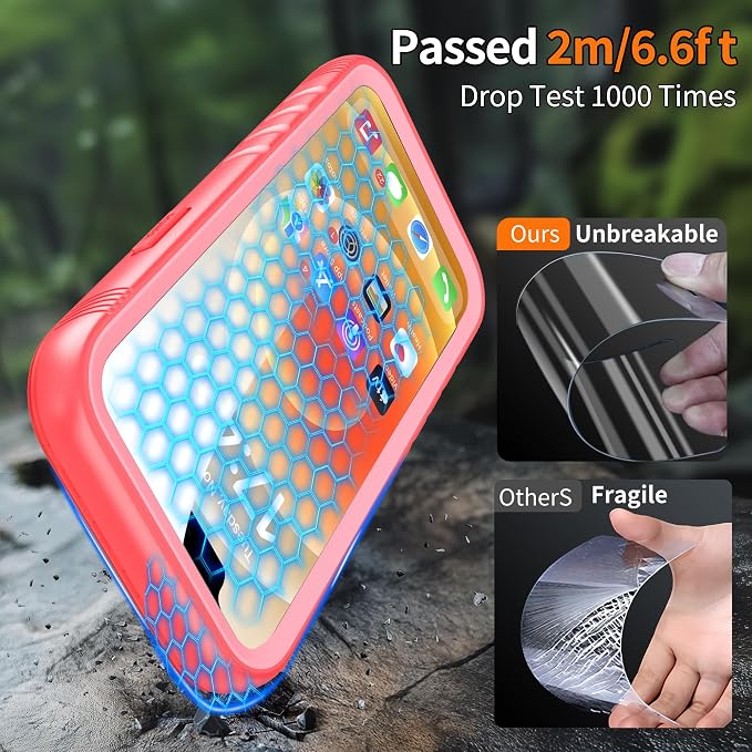 Cozycase Compatible with iPhone 12 Waterproof Case/iPhone 12 Pro Waterproof Case - Full Body Rugged Dustproof Shockproof Case with Built-in Screen Protective Case for iPhone 12/12 Pro 6.1''(Pink)