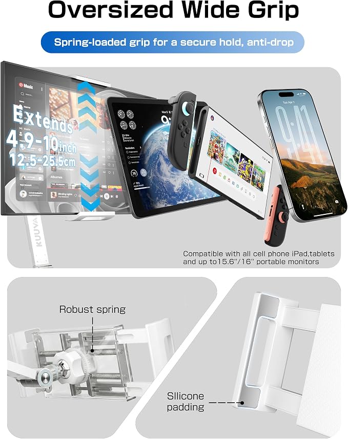 Tablet Stand Holder for iPad, Portable Monitor Stand Holder 15.6'',16'', Aluminum Alloy Foldable Arm Mount with 360° Swivel Desk Mount Compatible with 4.7-16inch Tablet, Cell Phone (White)