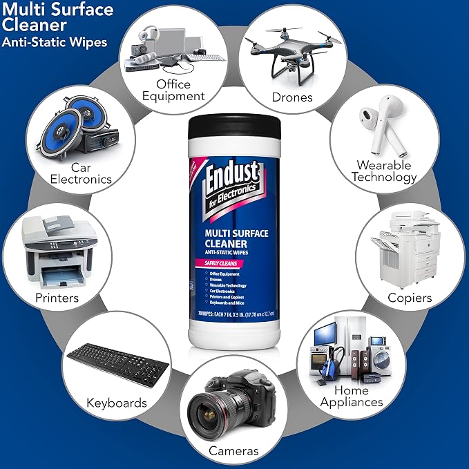 Endust For Electronics; Multi-Surface, Anti-Static, Electronics Cleaning Wipes; Alcohol & Ammonia Free; 6 Pack of 70 Wipes per Container; 420 Wipes (259000P6)