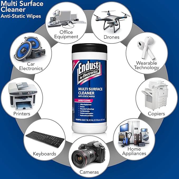 Endust For Electronics; Multi-Surface, Anti-Static, Electronics Cleaning Wipes; Alcohol & Ammonia Free; 6 Pack of 70 Wipes per Container; 420 Wipes (259000P6)