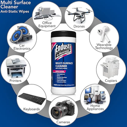 Endust For Electronics; Multi-Surface, Anti-Static, Electronics Cleaning Wipes; Alcohol & Ammonia Free; 6 Pack of 70 Wipes per Container; 420 Wipes (259000P6)