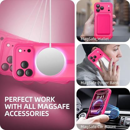 BERFY for iPhone 17 Pro Max Case, Compatible with MagSafe, Built-in Glass Screen Protector, Camera Protection, Shockproof Full Body Phone case 6.9", Translucent Hot Pink