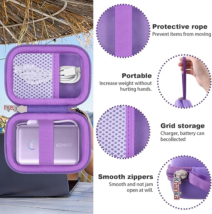 khanka Hard Case for Anker Nano 10000mAh 45W/A1665/A1664 Power Bank,Purple | EVA Hard Shell, Easy Carry Handle, Impact Resistant Protection, Soft Interior Lining, Secure Custom Fit, Protective Case Only