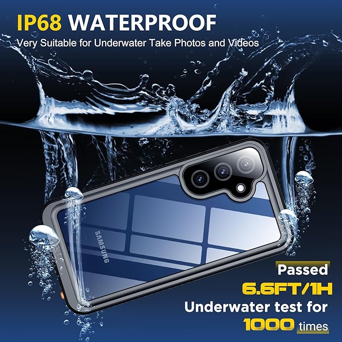 SPIDERCASE Upgraded for Samsung Galaxy S25 Plus Case Waterproof,Built-in Screen & Camera Lens Protector[IP68 Underwater] [Military Grade Shockproof] Full Body Protection Phone Case,Black/Clear