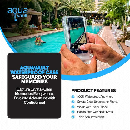 AquaVault 100% Waterproof Floating Smart Phone Case & Money Pouch - Fits All Phones - Made from Premium Heavy Duty PVC for Added Drop Protection - Includes Adjustable Neck Strap. Black