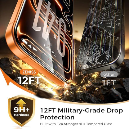 NeverBreak 9H+ Hardness for iPhone 17 Pro Screen Protector 12FT Military Grade Protection (Scratch, Shatter, Drop Resistance) Tempered Glass Full Edge Coverage 6.3" 2025, 2 Pack with De-Bubble Card