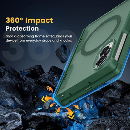 Caka Magnetic for Samsung Galaxy Z Fold 8 Case with Hinge Protection Green | Compatible with MagSafe, Built-in Outer Screen Protector, Hinge Guard, Translucent Matte Back, 360° Hybrid Drop Defense