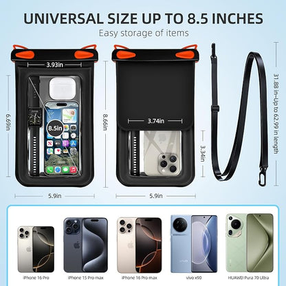 Waterproof Phone Pouch Double Pocket, Floating IPX8 8.5 inch Waterproof Phone Case for Beach Vacation Essentials for Compatible IPhone16 15 14 Pro Max Galaxy S25 S24 Waterproof Dry Bag