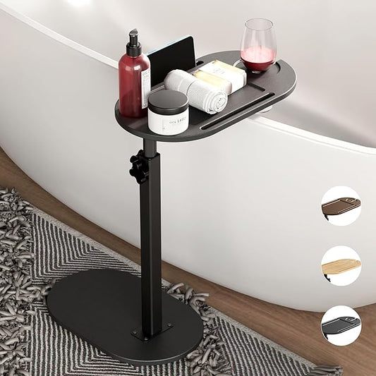 Yumkfoi Bamboo Bathtub Tray Table with Adjustable Height, Freestanding Bathtub Caddy for Tub Against Wall, Tub Organizer Suitable for Luxury Spa and House Warming - Patent Protected (Black)