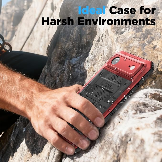 Beasyjoy for iPhone Air Case Waterproof, Heavy Duty Metal Full Body Protection, Built-in Screen Protector, Military Grade Shockproof Rugged Hard Phone Cover for iPhone 17 Air 6.5", Red