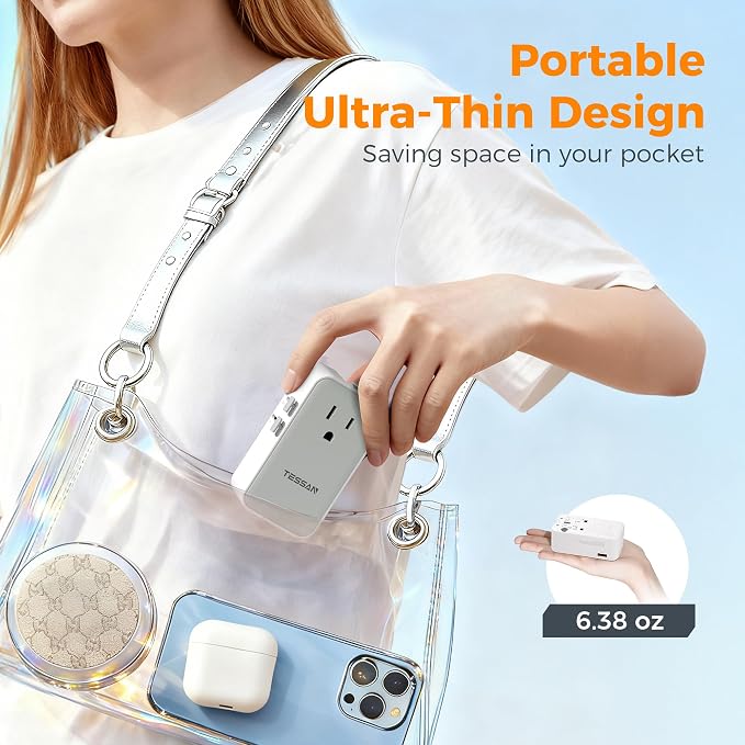 TESSAN Universal Travel Adapter 70W, Type C G A I | Ultra Thin, 4 USB Ports (3 USB C), Worldwide Plug for US to European UK Australia Spain France Ireland