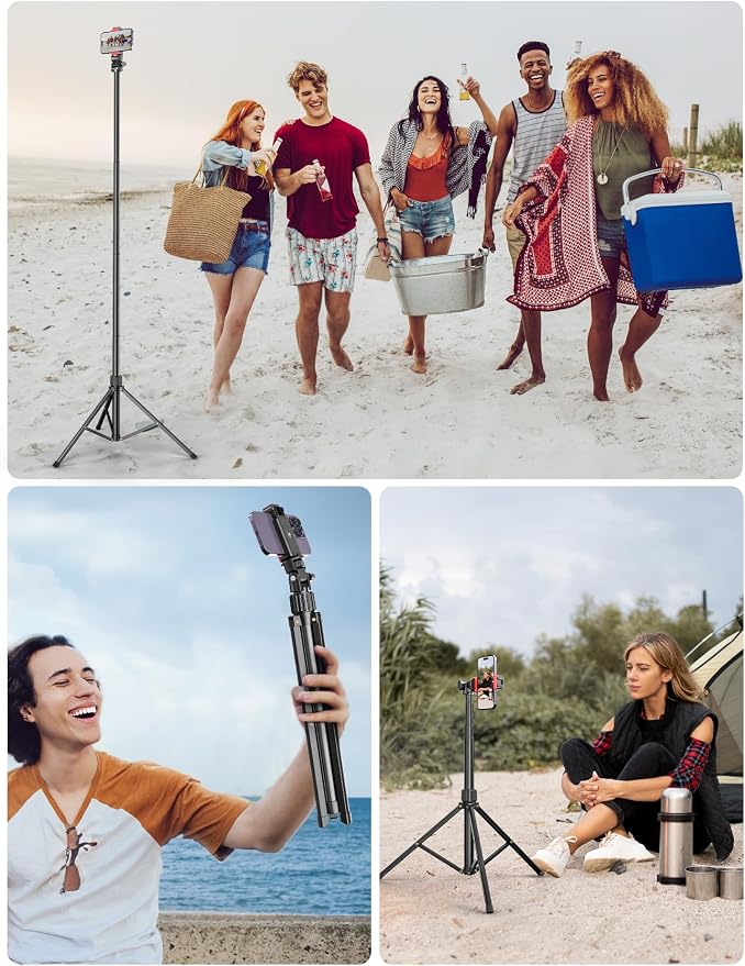 Pnitri 71'' Phone Tripod Stand, Extendable Reinforced Aluminum Phone Stand with Wireless Remote, Stable Cellphone Tripod Compatible with iPhone 15/14/13 Galaxy S23/S22 Huawei.