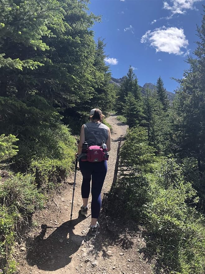 WATERFLY Fanny Pack Waist Bag: Fannie Pack 2 Water Bottle Holders Lumbar Belt Hiking Walking Running Jogging Camping Large Woman Man (Bottle Not Included)