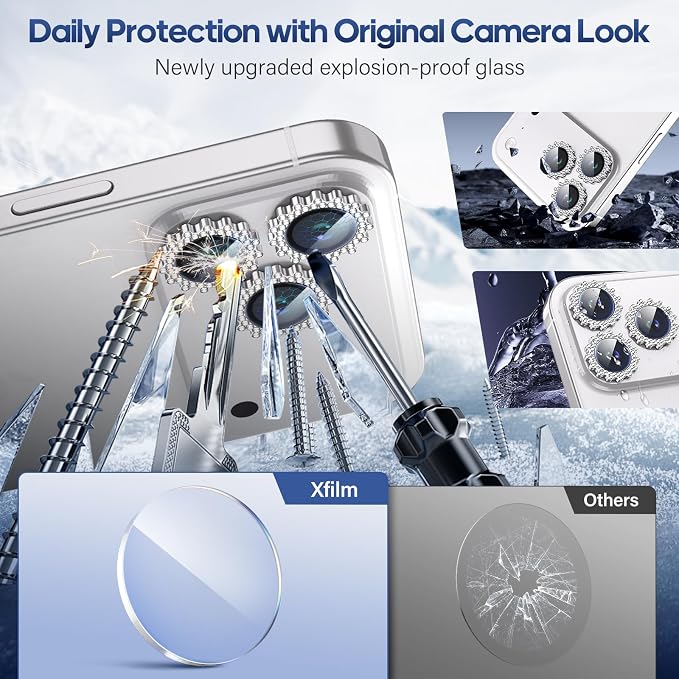 Xfilm for iPhone 17 Pro / 17 Pro Max Camera Lens Protector Gear Bling Diamond, Individual Metal with 9H Hardness, Scratch-Proof Camera Screen Protector, Stylish Accessories, Case Friendly (Silver)