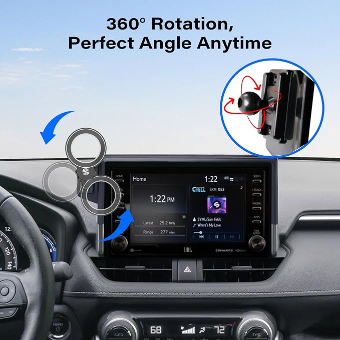 Car Phone Holder for Toyota RAV4 2019 2020 2021 2022 2023 2024 2025 Accessories Apply to 7/8 Inch Touch Screen Fixed Clip Magnetic Cell Phone Mount Hands-Free 360 Degree Rotation