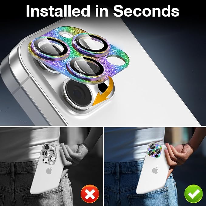 YWXTW for iPhone 16 Pro/iPhone 16 Pro Max Camera Lens Protector, [New Glitter Design] Full Bling Sparkly Diamond Tempered Glass Screen Protector Metal Camera Cover Accessories (Multi-Coloured)