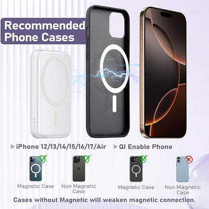 3 in 1 Wireless Charging Station: 5000mAh Removable Power Bank Charger Stand for Phone/Watch/Air Pods - Portable Magnetic Battery Pack for Air 17 16 15 14 13 12 Series White