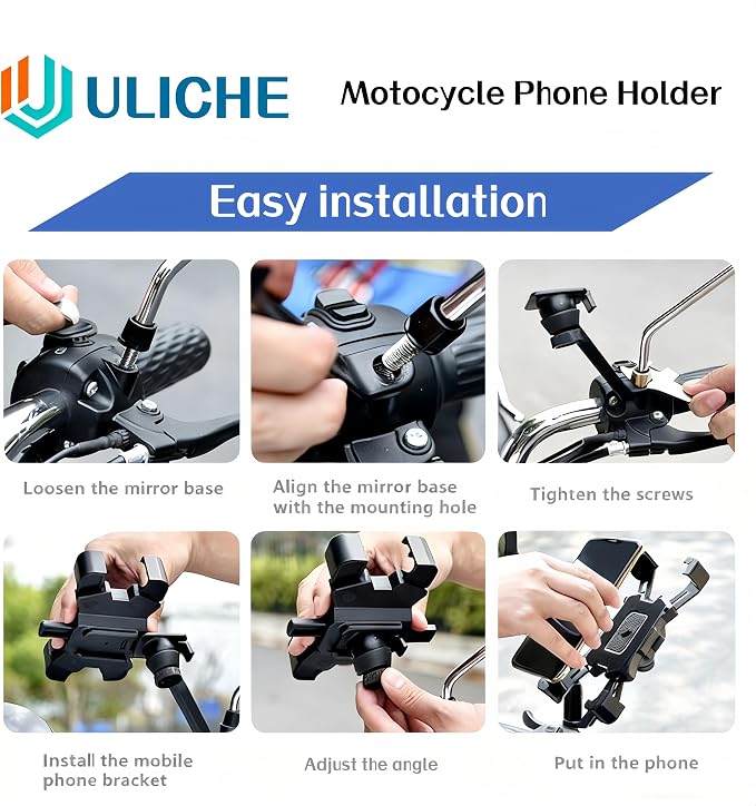 Motorcycle Rearview Mirror Phone Holder, Quick Release Motorbike Universal Phone Mount for Motorcycle Scooter Moped Rear View Mirror Phone Mount for 4.5-6.8 inch Cell Phone
