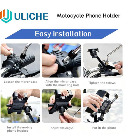 Motorcycle Rearview Mirror Phone Holder, Quick Release Motorbike Universal Phone Mount for Motorcycle Scooter Moped Rear View Mirror Phone Mount for 4.5-6.8 inch Cell Phone