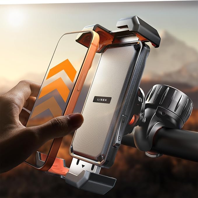 LISEN for iPhone 17 Bike Phone Holder for Motorcycle, [Compatible with Large Phone ＆ Anti-Navigation Shaking], Bicycle Phone Holder Handlebar Cell Phone Clamp for iPhone 17 Air Pro Max 16 15 Samsung