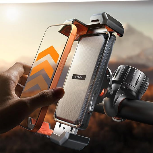 LISEN for iPhone 17 Bike Phone Holder for Motorcycle, [Compatible with Large Phone ＆ Anti-Navigation Shaking], Bicycle Phone Holder Handlebar Cell Phone Clamp for iPhone 17 Air Pro Max 16 15 Samsung