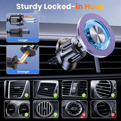 for MagSafe Magnetic Phone Holder for Car [2026 Upgraded Strongest Magnet] Car Mount Cell Stand for Dashboard Windshield Vent Compatible with iPhone 17/16/15/14/13/12 Android etc-Purple