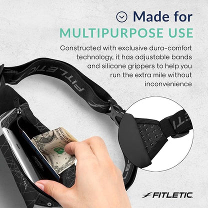 Fitletic Modern Sports Running Belt For Men & Women – Water Resistant Pouch - Fits All Smart Phones- Lightweight, Low Profile Design –Lycra Coated With Inner Card Organizer Pocket Black/Spider Print