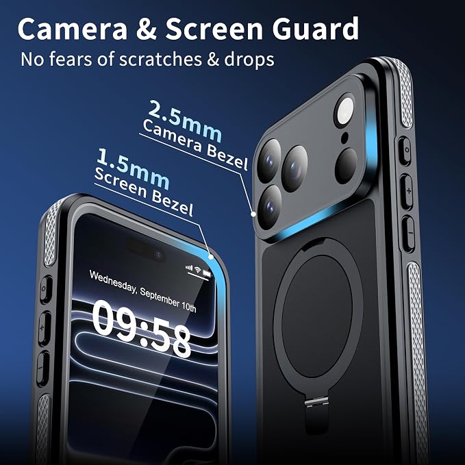 ANTSHARE Magnetic for iPhone 17 Pro Max Case Waterproof, Built in Screen Protector [Compatible with MagSafe] [Invisible Stand] [IP68 Underwater], Full Body Protection Phone Case 6.9'', Black