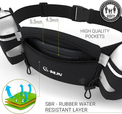 Q-RUN Hydration Running Belt with 2 x 10oz Water Bottles, No Bounce Adjustable Waist Belt for Men & Women, Marathon Running Gear