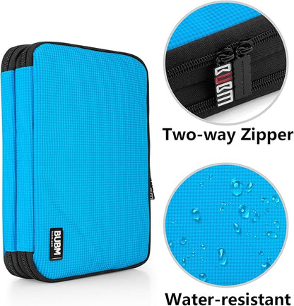 BUBM Double Layer Electronic Accessories Organizer, Travel Gear Bag for Cables, USB Flash Drive, Plug and More, Perfect Size Fits for iPad Mini (Medium, Blue) | Travel Gadget Bag for Cables, USB Flash Drive, Plug and More, Perfect Size Fits for iPad Mini