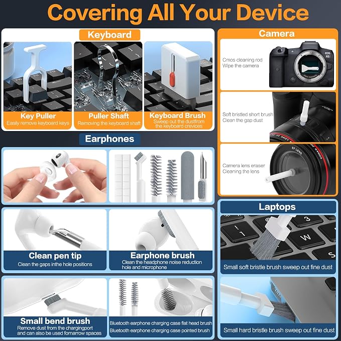 34-in-1 for iPhone Cleaning Kit, Sunoyar Airpods Cleaning Kit Multi-Functional, Laptop Cleaning Kit with Portable Storage Case for iPhone Charging Port USB C Cell Phone Android Keyboard Earbud White