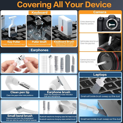 34-in-1 for iPhone Cleaning Kit, Sunoyar Airpods Cleaning Kit Multi-Functional, Laptop Cleaning Kit with Portable Storage Case for iPhone Charging Port USB C Cell Phone Android Keyboard Earbud White