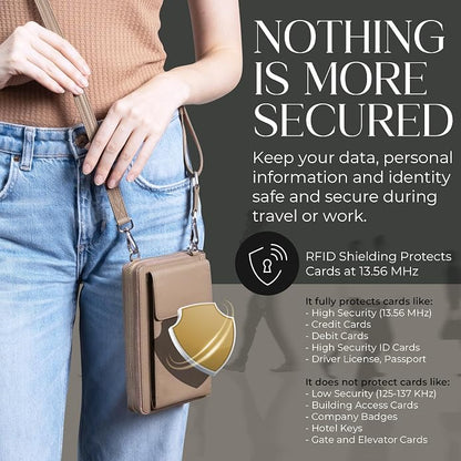 BULL GUARD Crossbody Leather Wallet Phone Purse, Anti Theft and RFID Blocking, Elegant Design for Travel