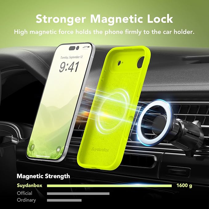Magnetic for iPhone Air Case, Compatible with MagSafe, [Full Camera Protection][Screen Protector] Silicone Shockproof Protective Phone Case for iPhone 17 Air 6.5", Fluorescent Green