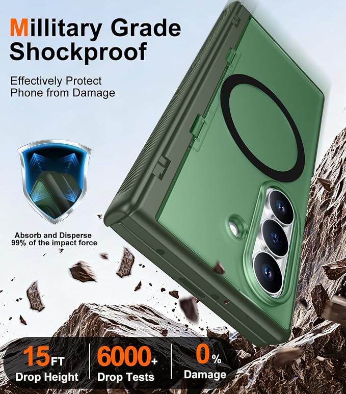 SPIDERCASE Magnetic for Samsung Galaxy Z Fold 8 Ultra Case, Built-in [Screen Protector] [Stable Kickstand] [Hinge Protection] [Compatible with Magsafe] Military Grade Protective Phone Case, Dark Green