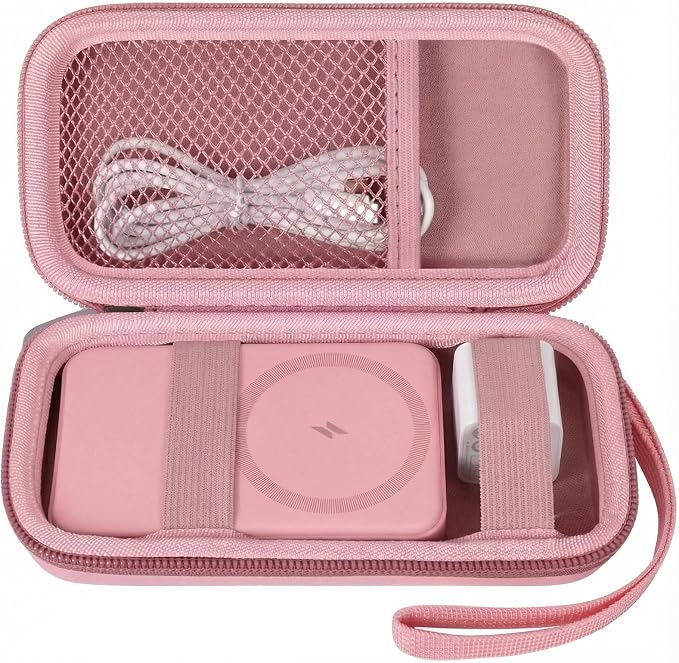 Case for Anker Magnetic Battery 10,000mAh Foldable Wireless Portable Charger, 633/622/621/321 5,000mAh Power Bank (MagGo) Holder, Storage for Baseus Power Delivery -Case Only (Pink, Medium)